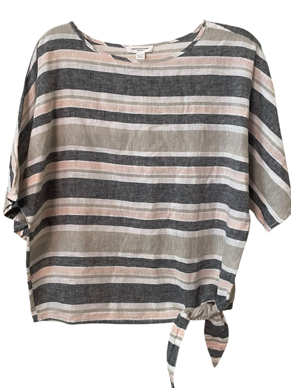 Beach Lunch Lounge Linen
Multicolor Stripes Short Sleeve Side Tie Hem Size XS